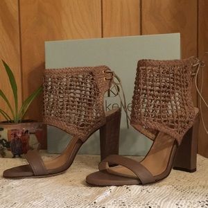Dee Keller Blake Taupe Leather Ankle Strap Heels